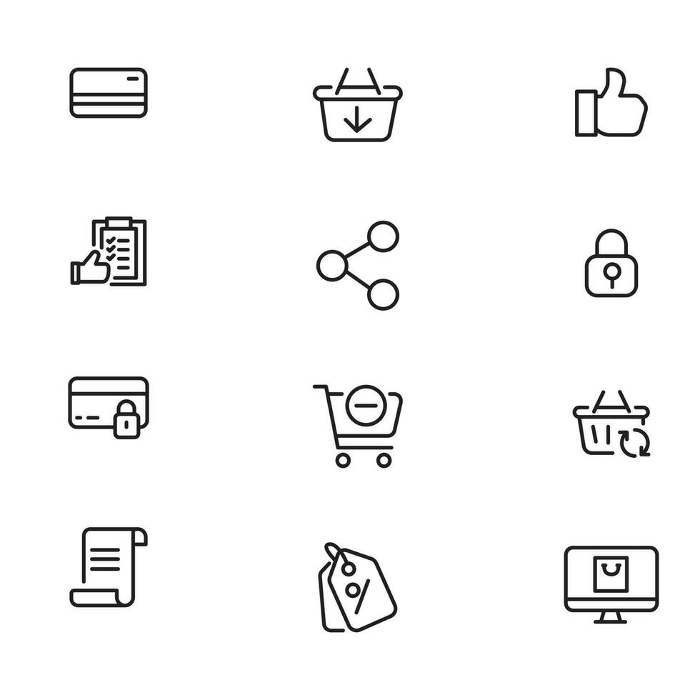 Online shopping application Interface related icon set. set line icon vector