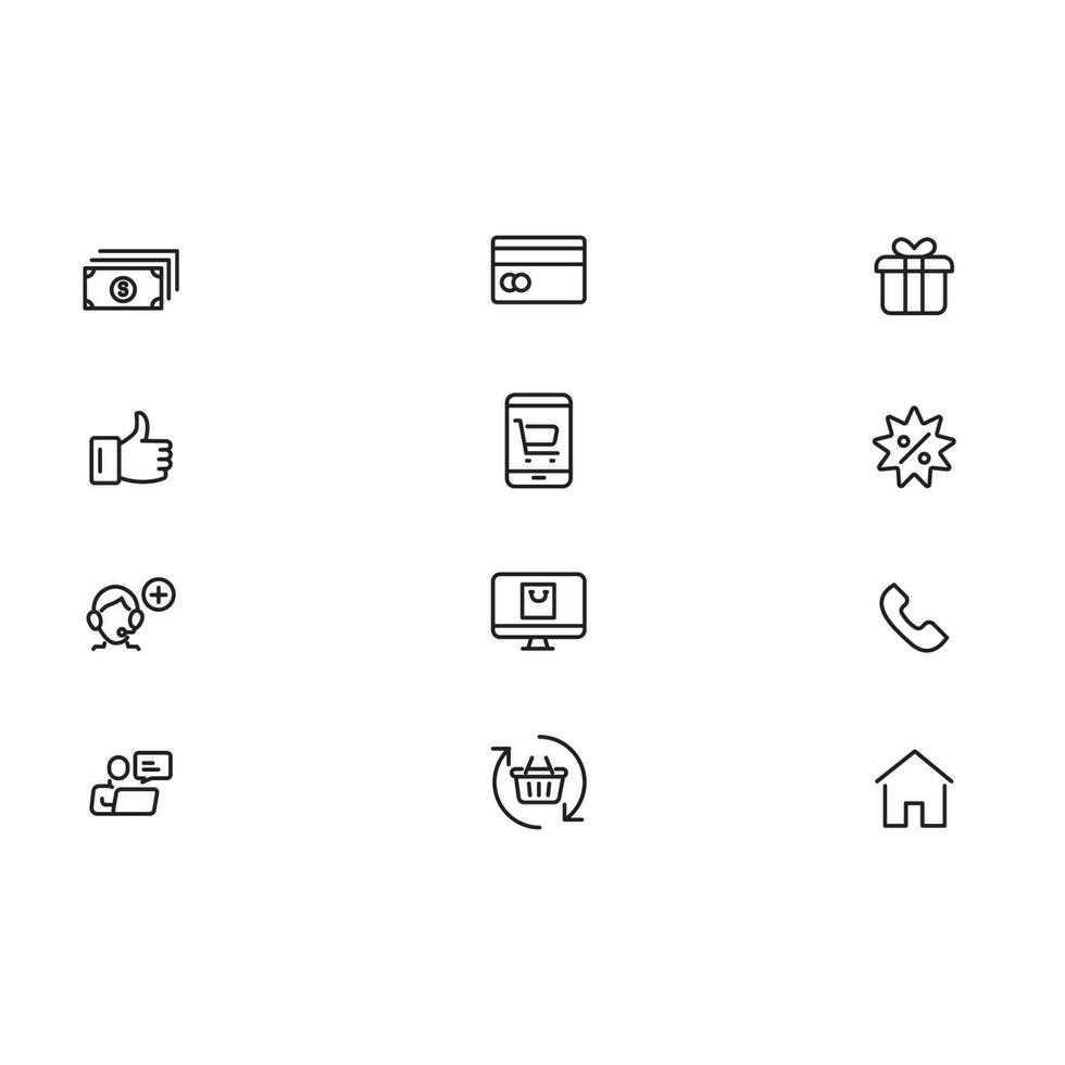 Online shopping application Interface related icon set. set line icon vector