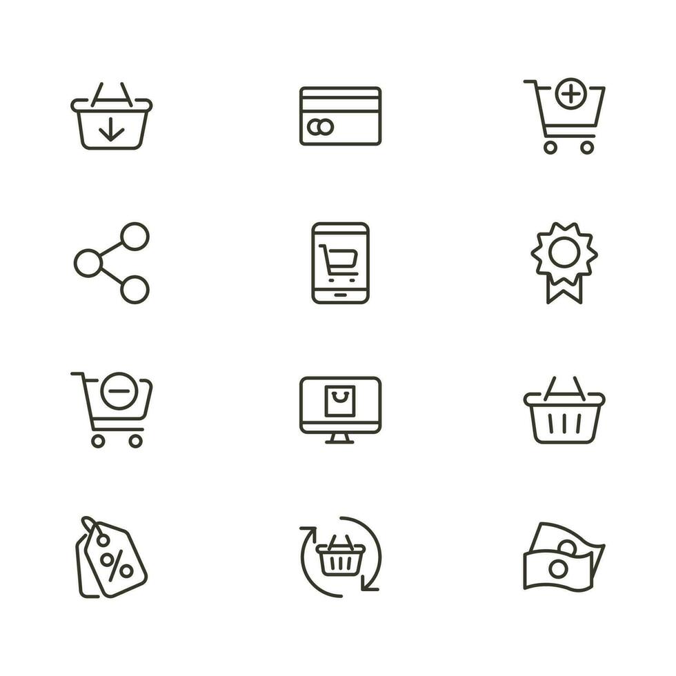 Online shopping application Interface related icon set. set line icon vector