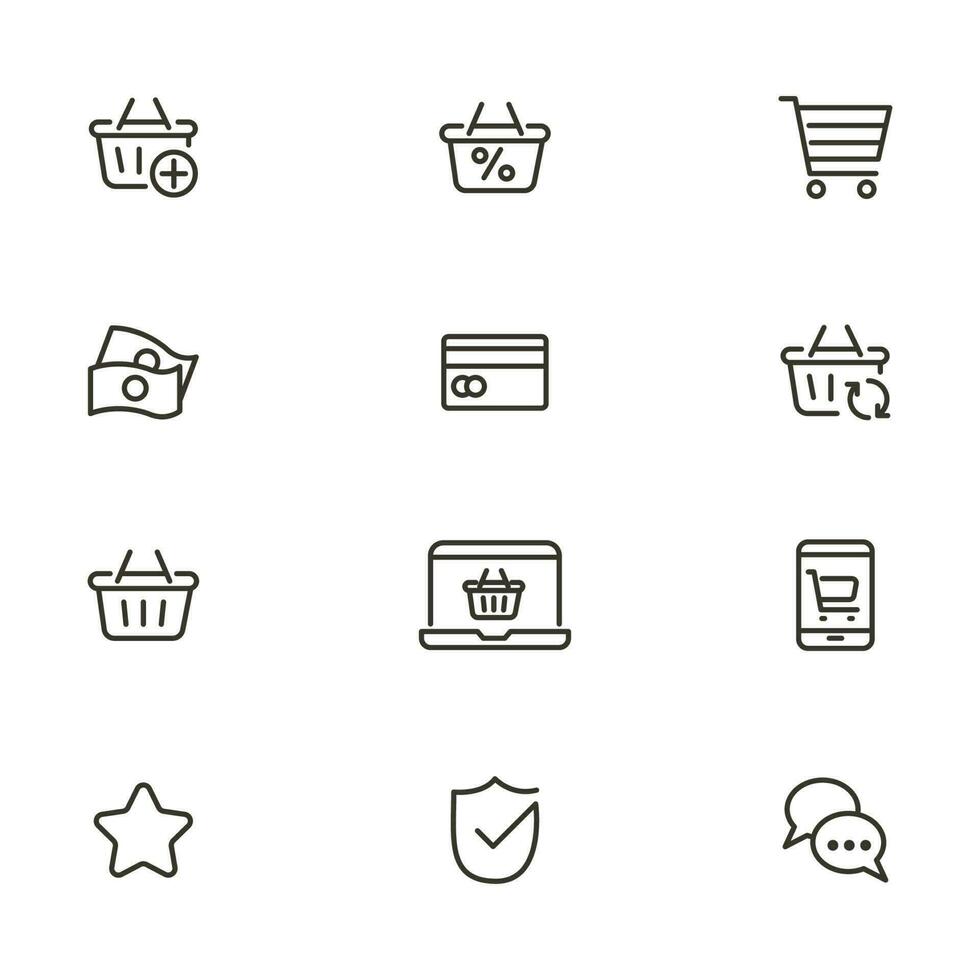 Online shopping application Interface related icon set. set line icon vector