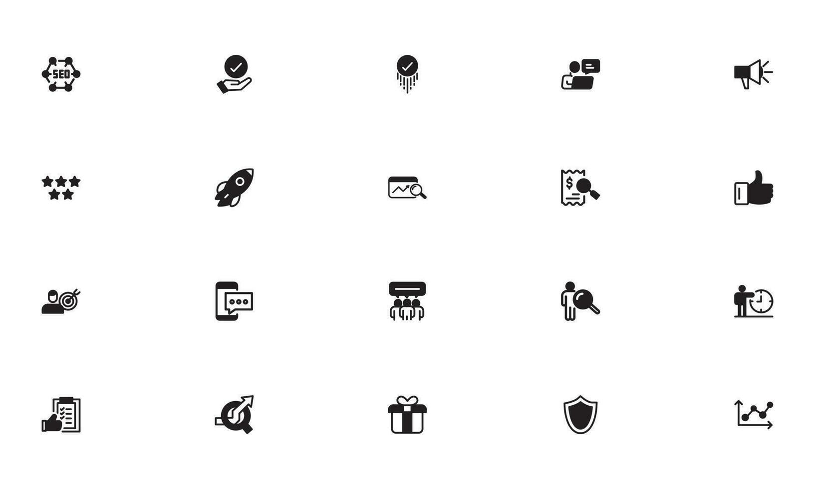 SEO and promotion glyph solid icons collection. set icon seo promotion icons pack vector