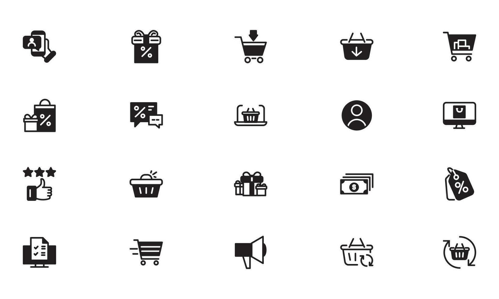 Online shopping application Interface related icon set. glyph, solid Icon Website sign vector