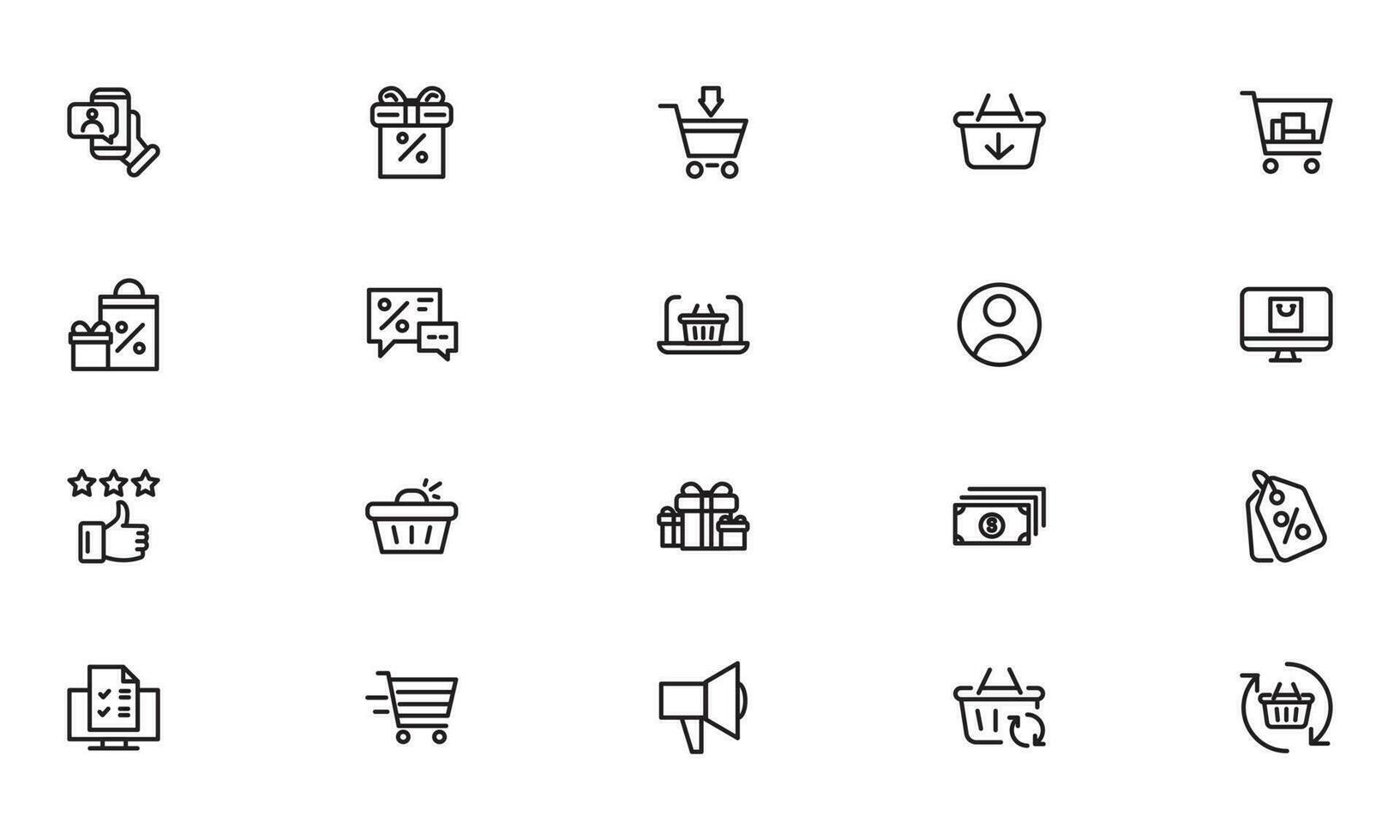 Online shopping application Interface related icon set. Line Icon Website sign vector