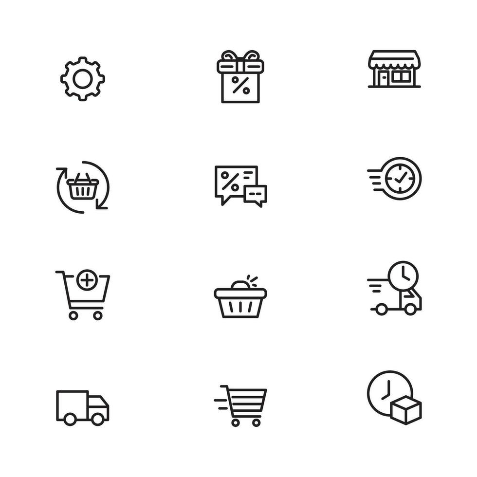 Online shopping application Interface related icon set. set line icon vector