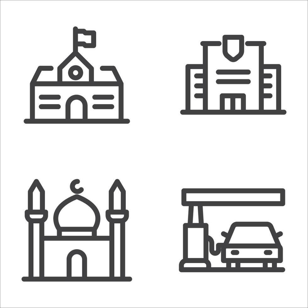 conjunto icono línea edificio vector