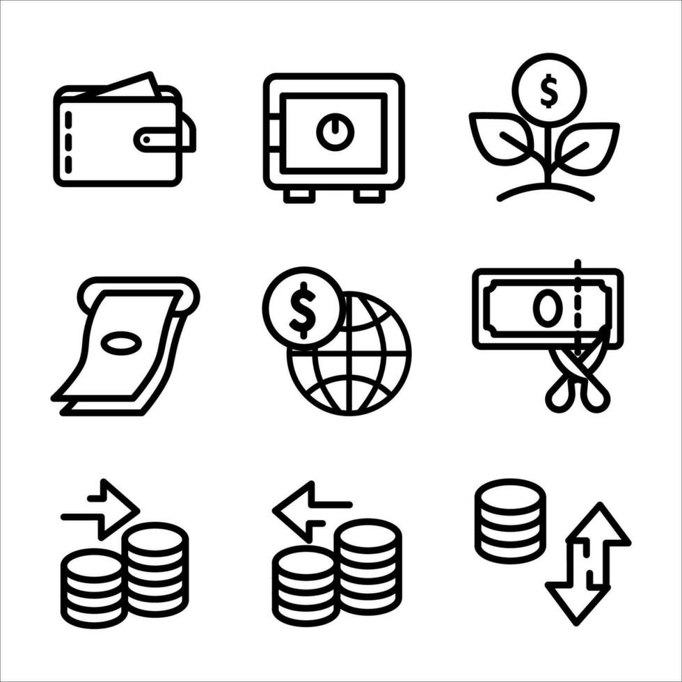 set icon line management finance vector