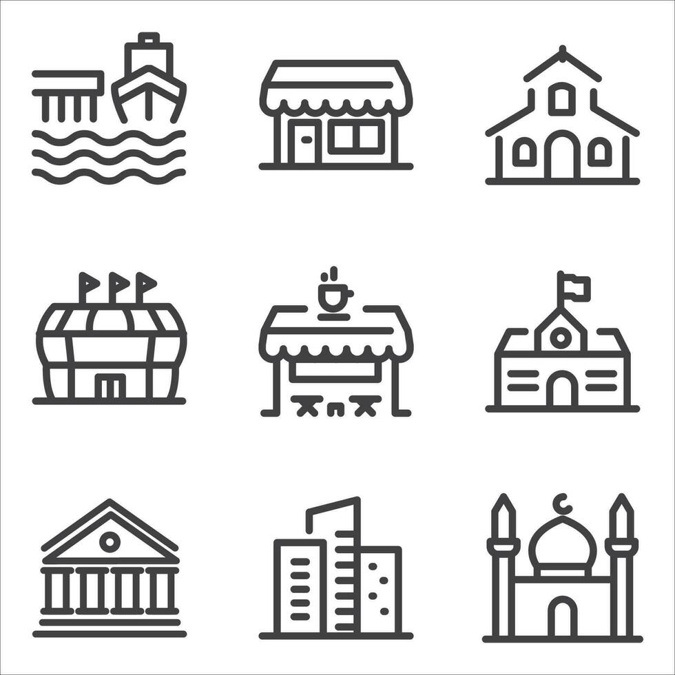 set icon line building vector