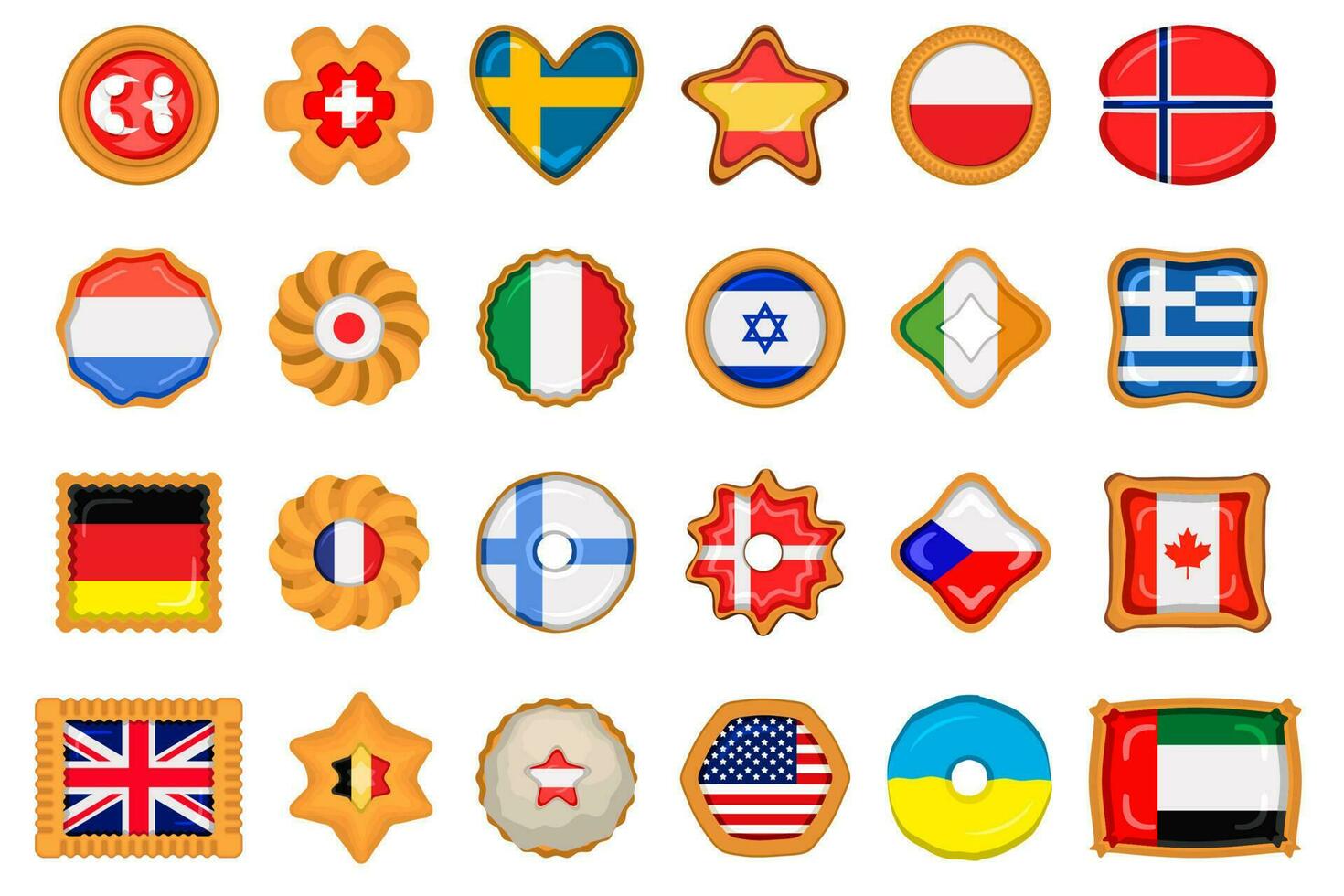 Set homemade cookie with flag country world in tasty biscuit vector