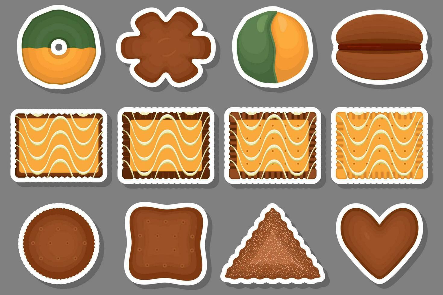 gran juego de galletas caseras de diferentes sabores en galletas de pastelería vector