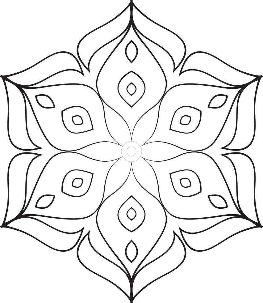 Vector drawing for coloring book. Geometric floral pattern. Contour drawing on a white background. Mandala