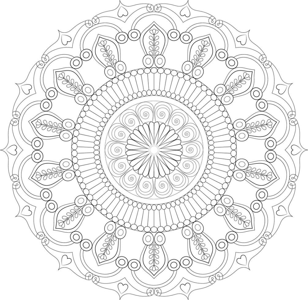 Vector drawing for coloring book. Geometric floral pattern. Contour drawing on a white background. Mandala