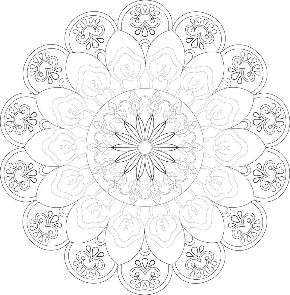 Vector drawing for coloring book. Geometric floral pattern. Contour drawing on a white background. Mandala