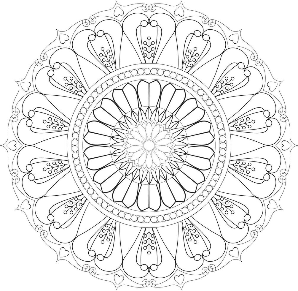 Vector drawing for coloring book. Geometric floral pattern. Contour drawing on a white background. Mandala