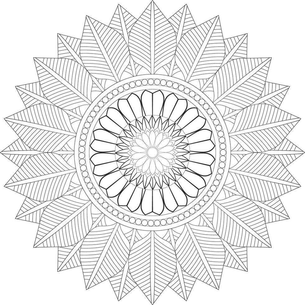Vector drawing for coloring book. Geometric floral pattern. Contour drawing on a white background. Mandala
