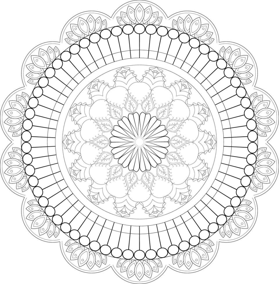 Vector drawing for coloring book. Geometric floral pattern. Contour drawing on a white background. Mandala