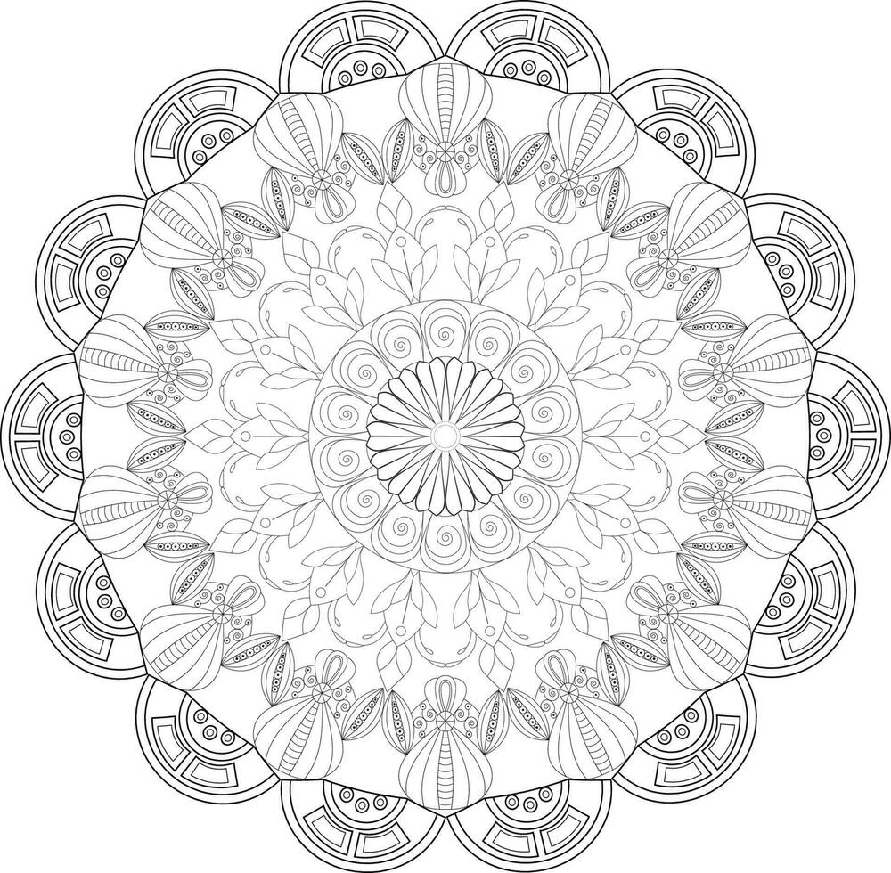 Vector drawing for coloring book. Geometric floral pattern. Contour drawing on a white background. Mandala