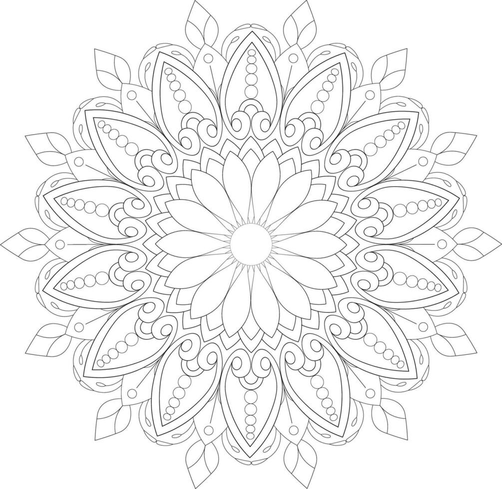 Vector drawing for coloring book. Geometric floral pattern. Contour drawing on a white background. Mandala