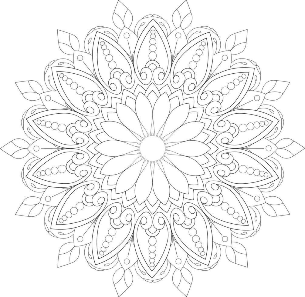 Vector drawing for coloring book. Geometric floral pattern. Contour drawing on a white background. Mandala