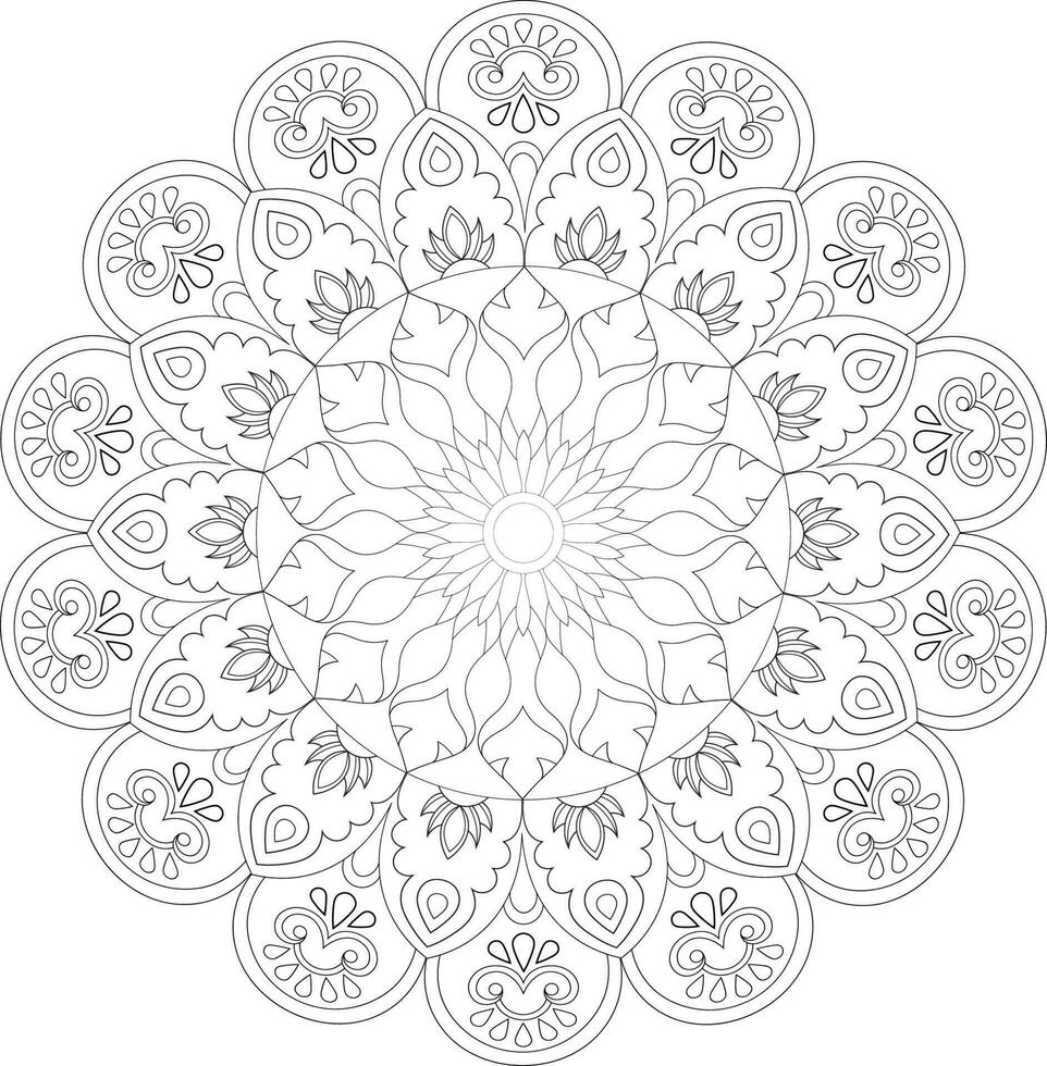 Vector drawing for coloring book. Geometric floral pattern. Contour drawing on a white background. Mandala