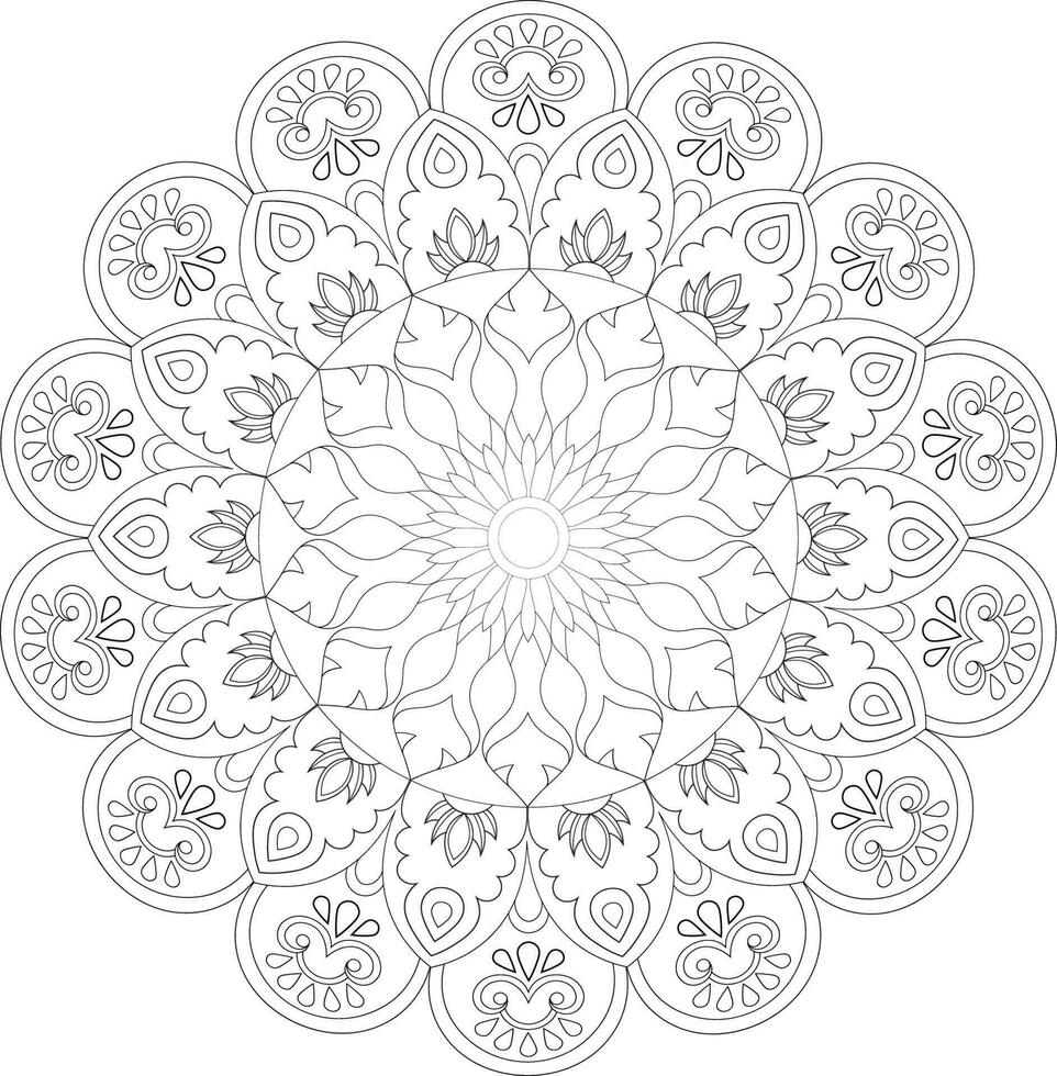 Vector drawing for coloring book. Geometric floral pattern. Contour drawing on a white background. Mandala