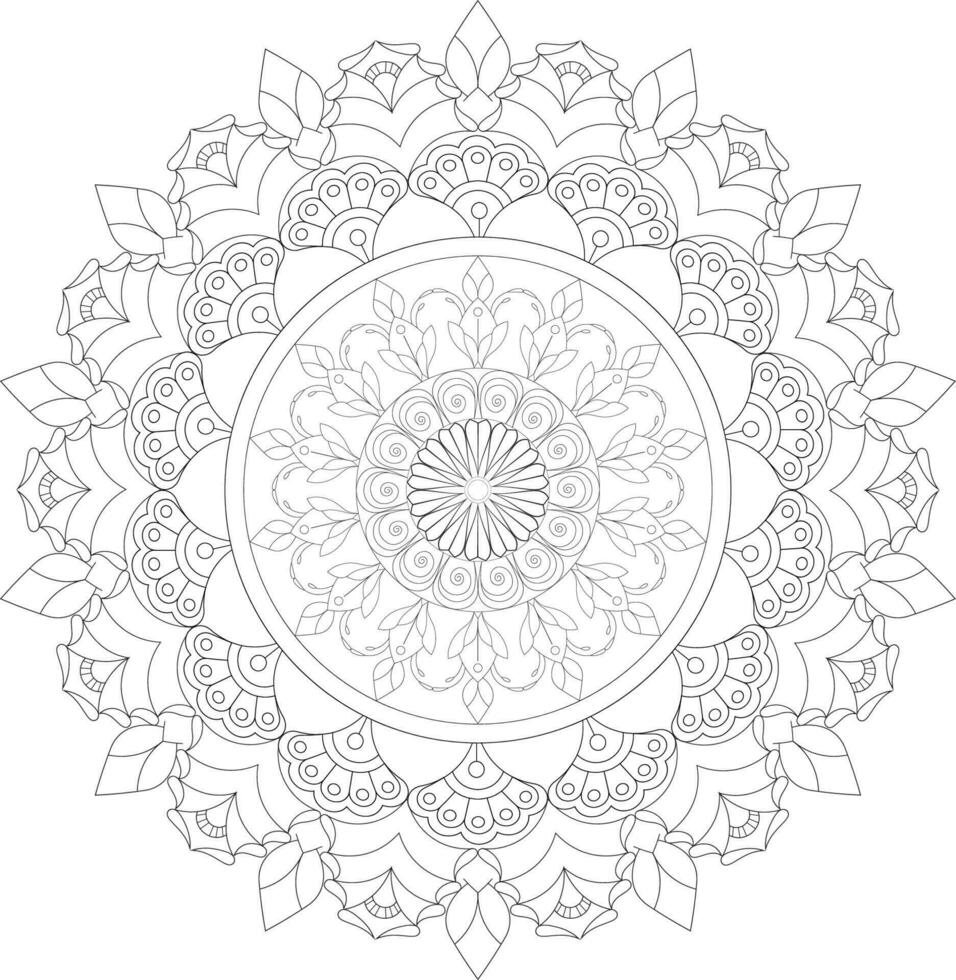 Vector drawing for coloring book. Geometric floral pattern. Contour drawing on a white background. Mandala