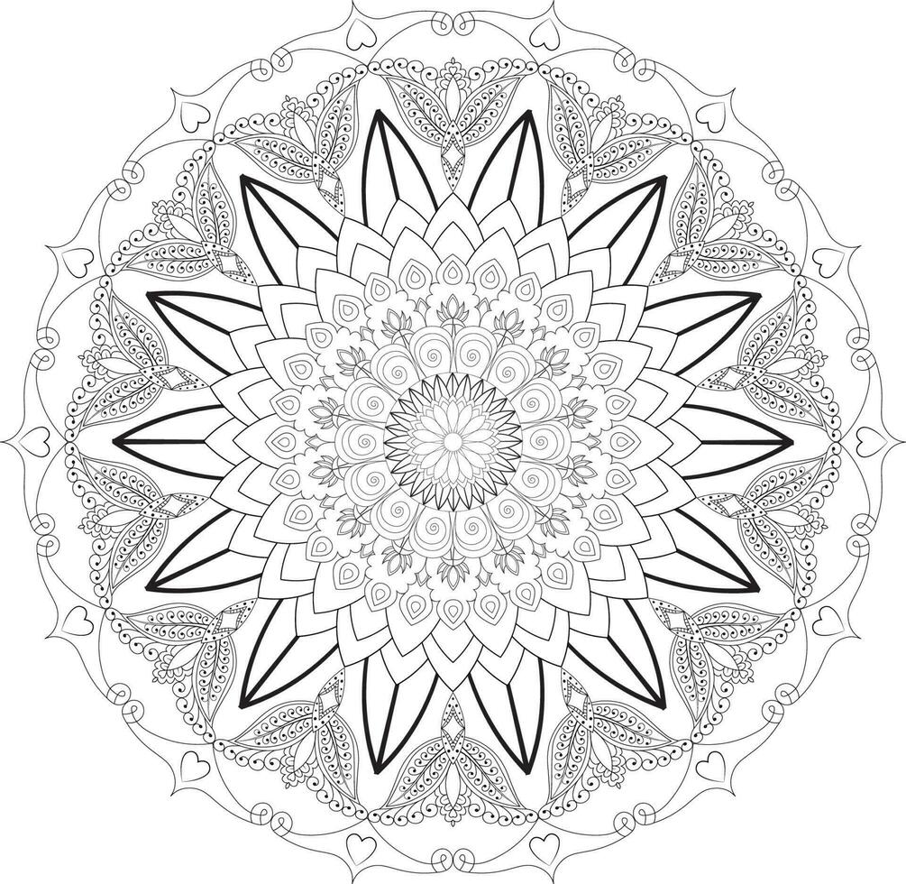 Vector drawing for coloring book. Geometric floral pattern. Contour drawing on a white background. Mandala