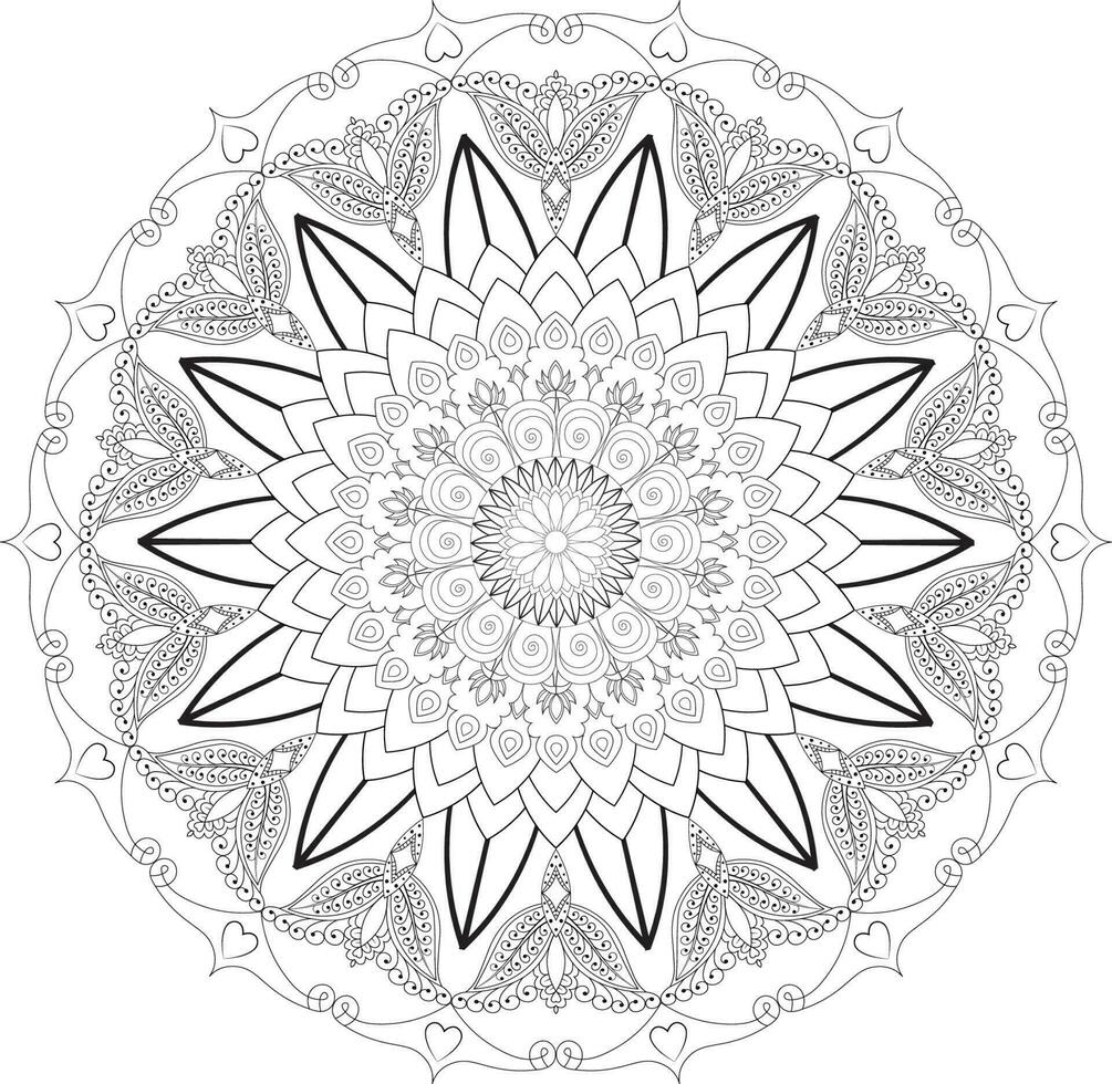 Vector drawing for coloring book. Geometric floral pattern. Contour drawing on a white background. Mandala