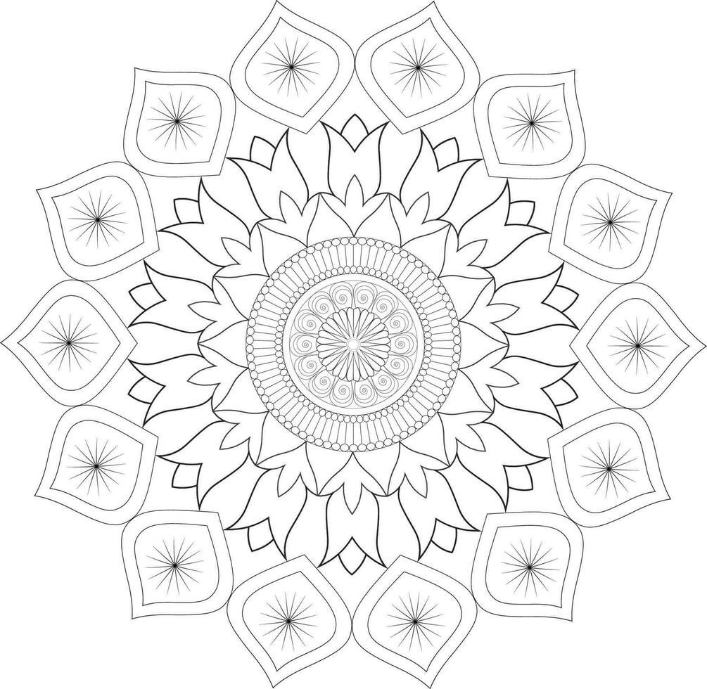 Vector drawing for coloring book. Geometric floral pattern. Contour drawing on a white background. Mandala