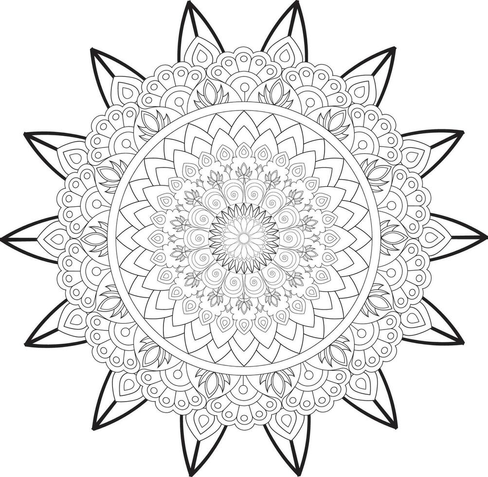Vector drawing for coloring book. Geometric floral pattern. Contour drawing on a white background. Mandala
