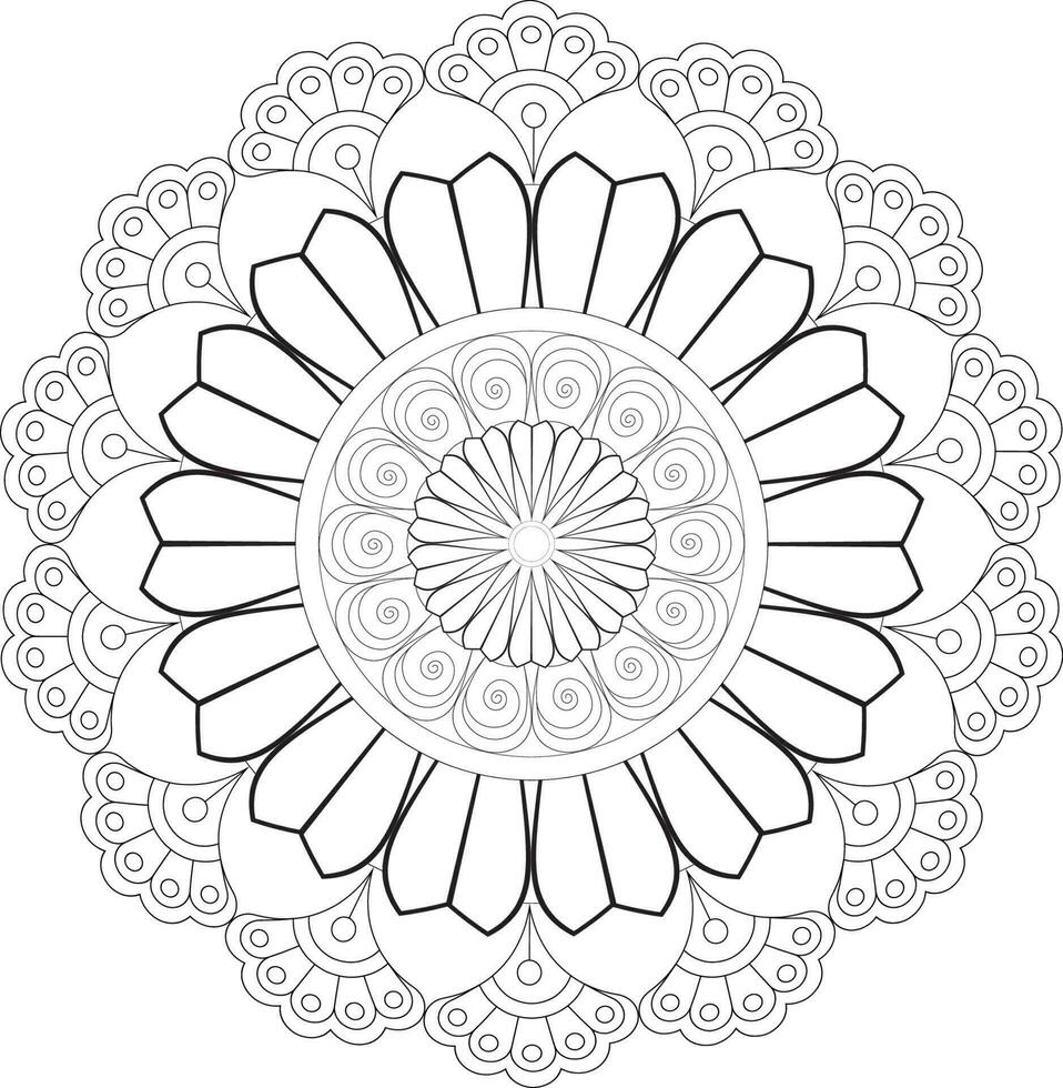 Vector drawing for coloring book. Geometric floral pattern. Contour drawing on a white background. Mandala