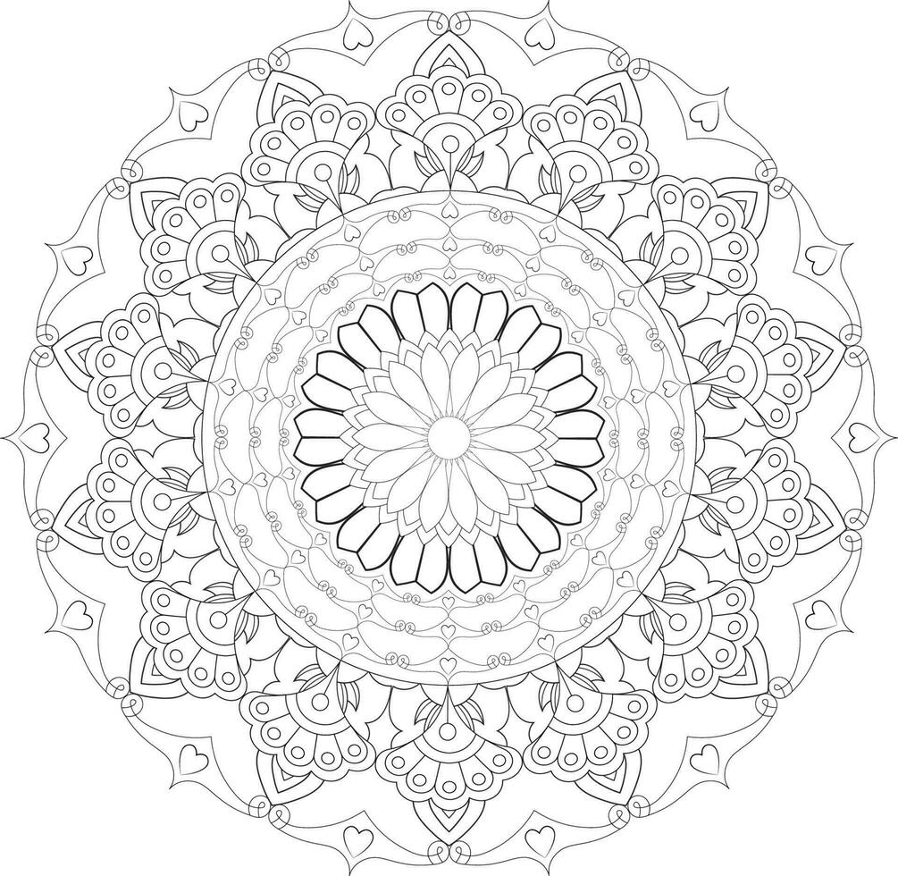 Vector drawing for coloring book. Geometric floral pattern. Contour drawing on a white background. Mandala