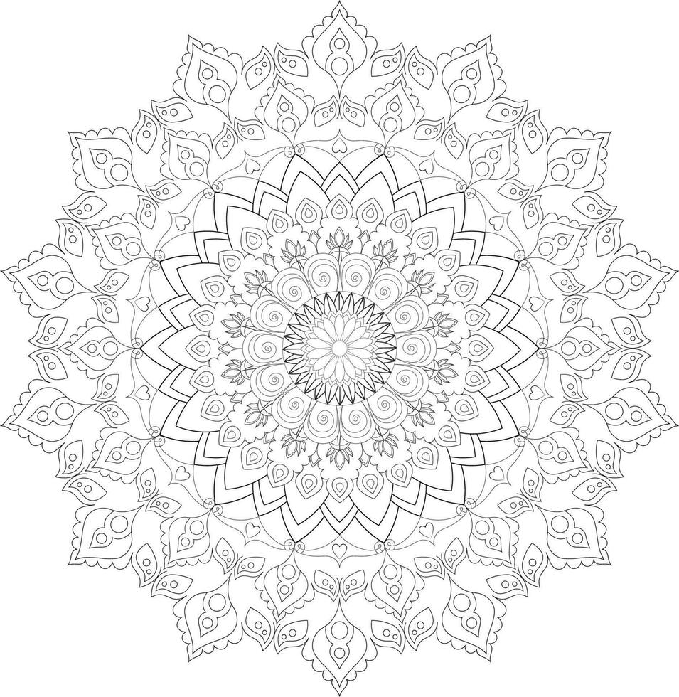 Vector drawing for coloring book. Geometric floral pattern. Contour drawing on a white background. Mandala
