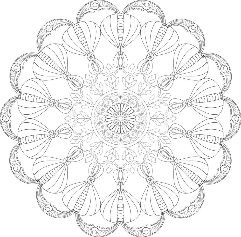 Vector drawing for coloring book. Geometric floral pattern. Contour drawing on a white background. Mandala