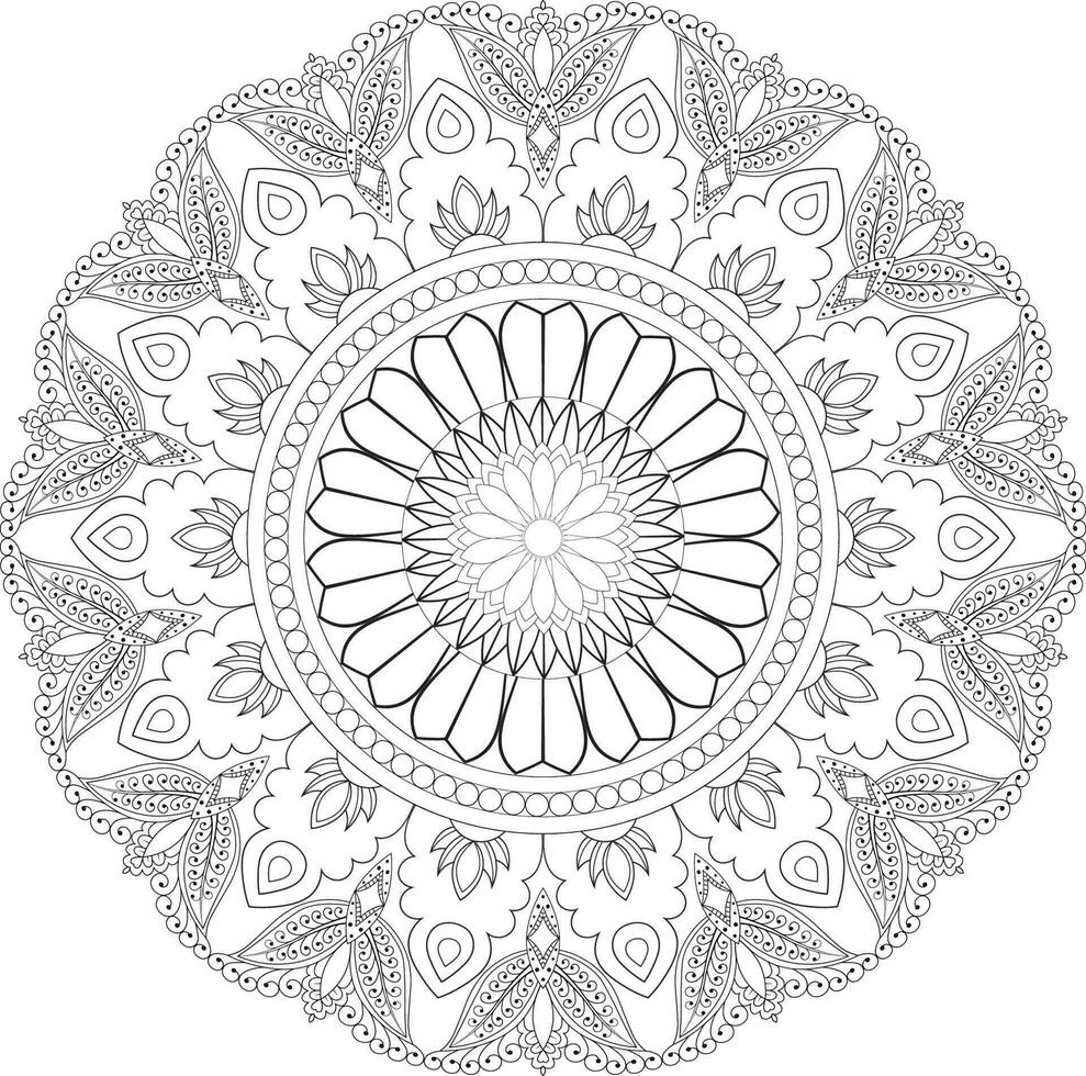 Vector drawing for coloring book. Geometric floral pattern. Contour drawing on a white background. Mandala