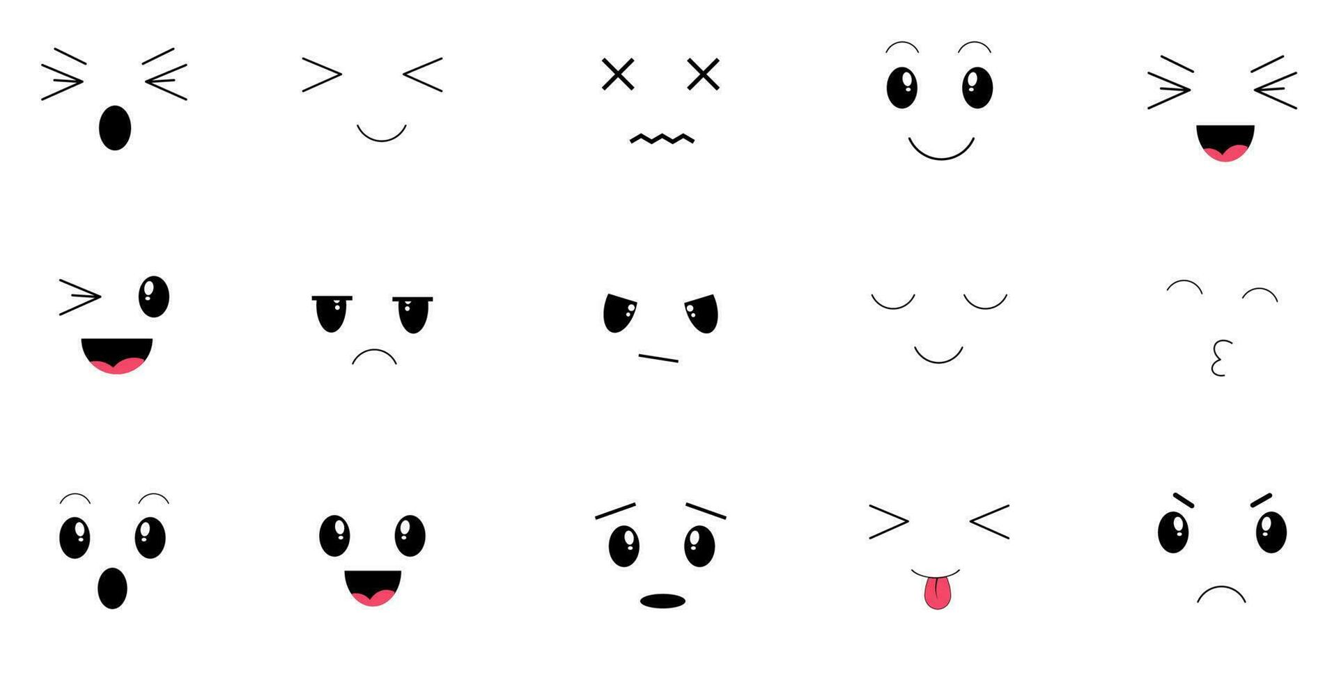 Kawaii emotions face set. Vector illustration. 23913407 Vector Art at  Vecteezy