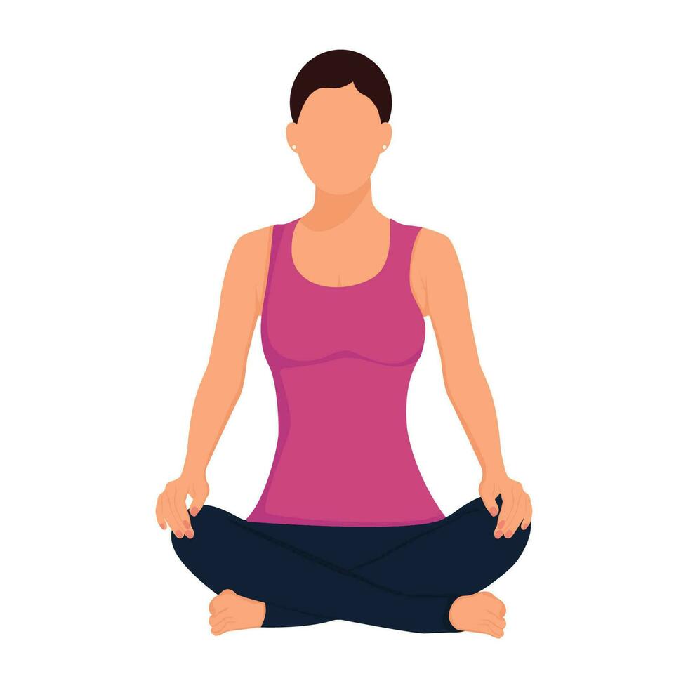 mujer sentado en loto yoga pose. vector