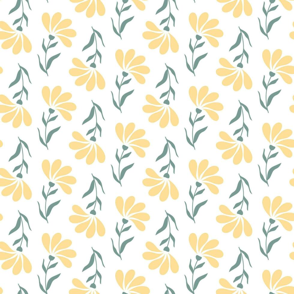Seamless pattern of hand drawn of wild doodle flowers on isolated background. Design for mothers day, Easter, springtime and summertime celebration, scrapbooking, textile, home decor, paper craft. vector