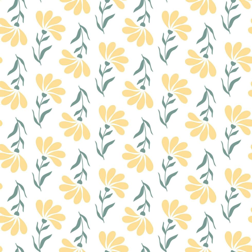 Seamless pattern of hand drawn of wild doodle flowers on isolated background. Design for mothers day, Easter, springtime and summertime celebration, scrapbooking, textile, home decor, paper craft. vector