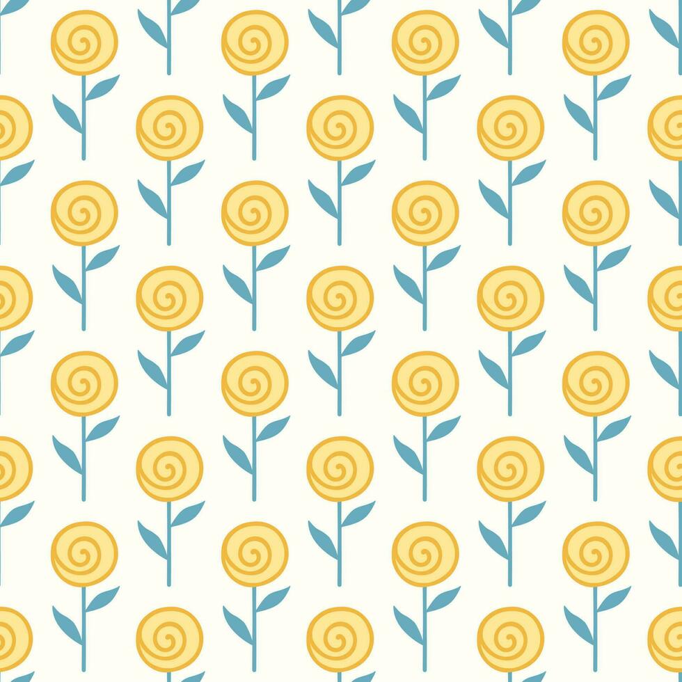 Seamless pattern of hand drawn of wild doodle flowers on isolated background. Design for mothers day, Easter, springtime and summertime celebration, scrapbooking, textile, home decor, paper craft. vector