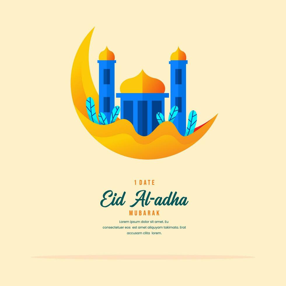 Eid al adha design social media template with moon and mosque vector background.