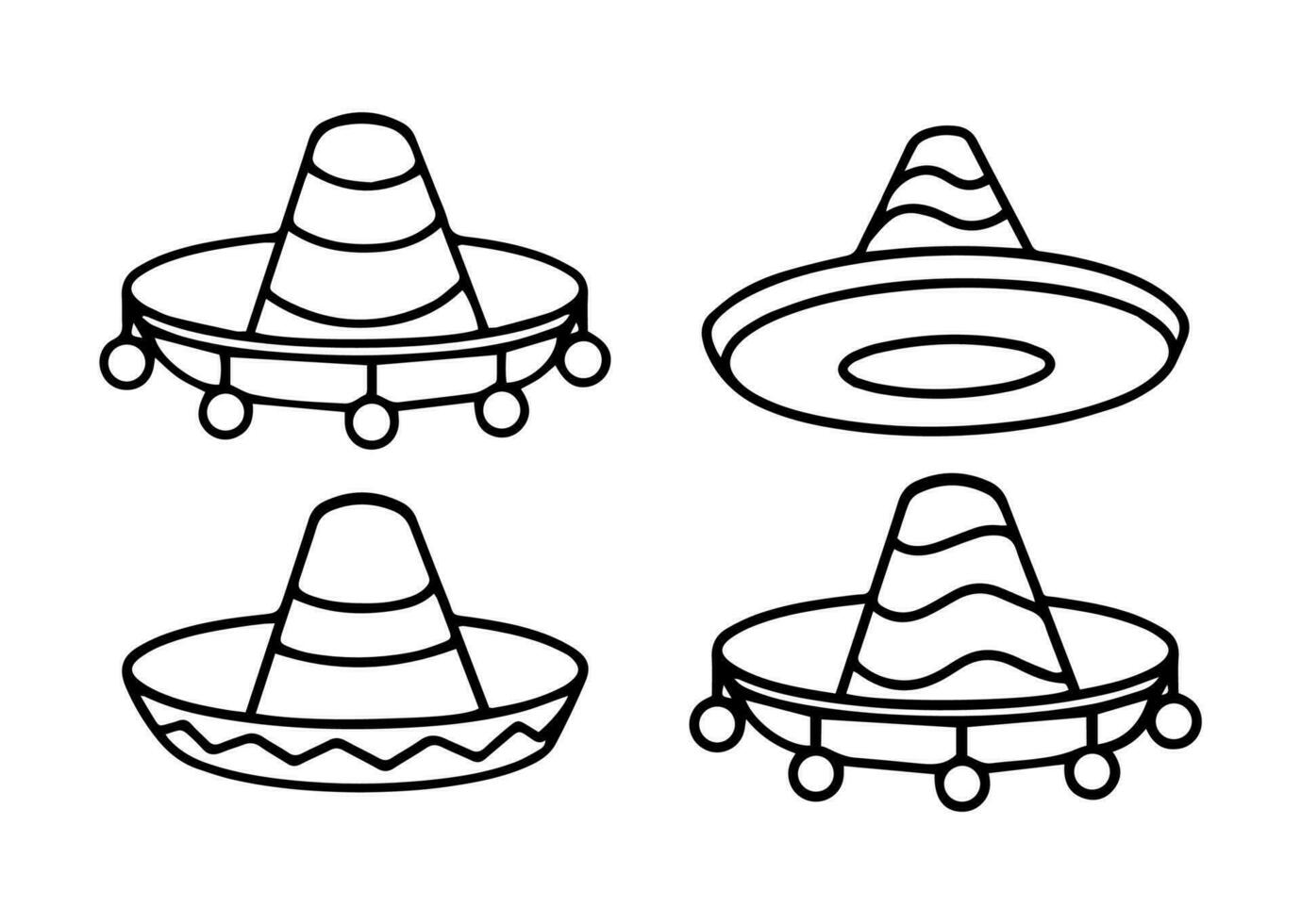 Mexican sombrero with ornament design on top. Vector icon of traditional mexican hat