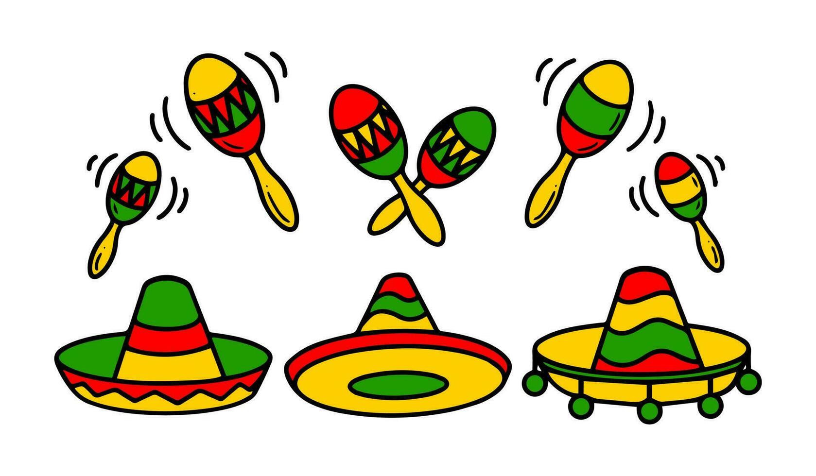 Mexican sombrero and Maracas vector collection.