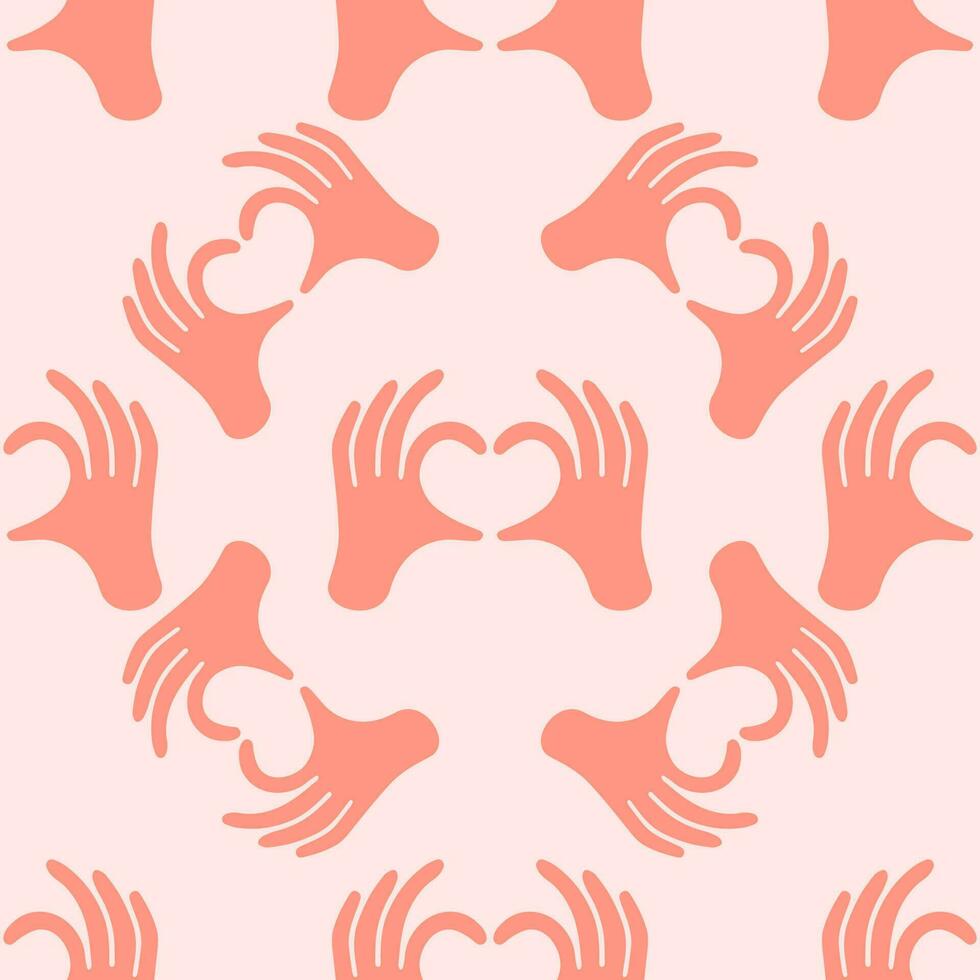 Hands making or formatting a heart symbol seamless pattern illustration. vector