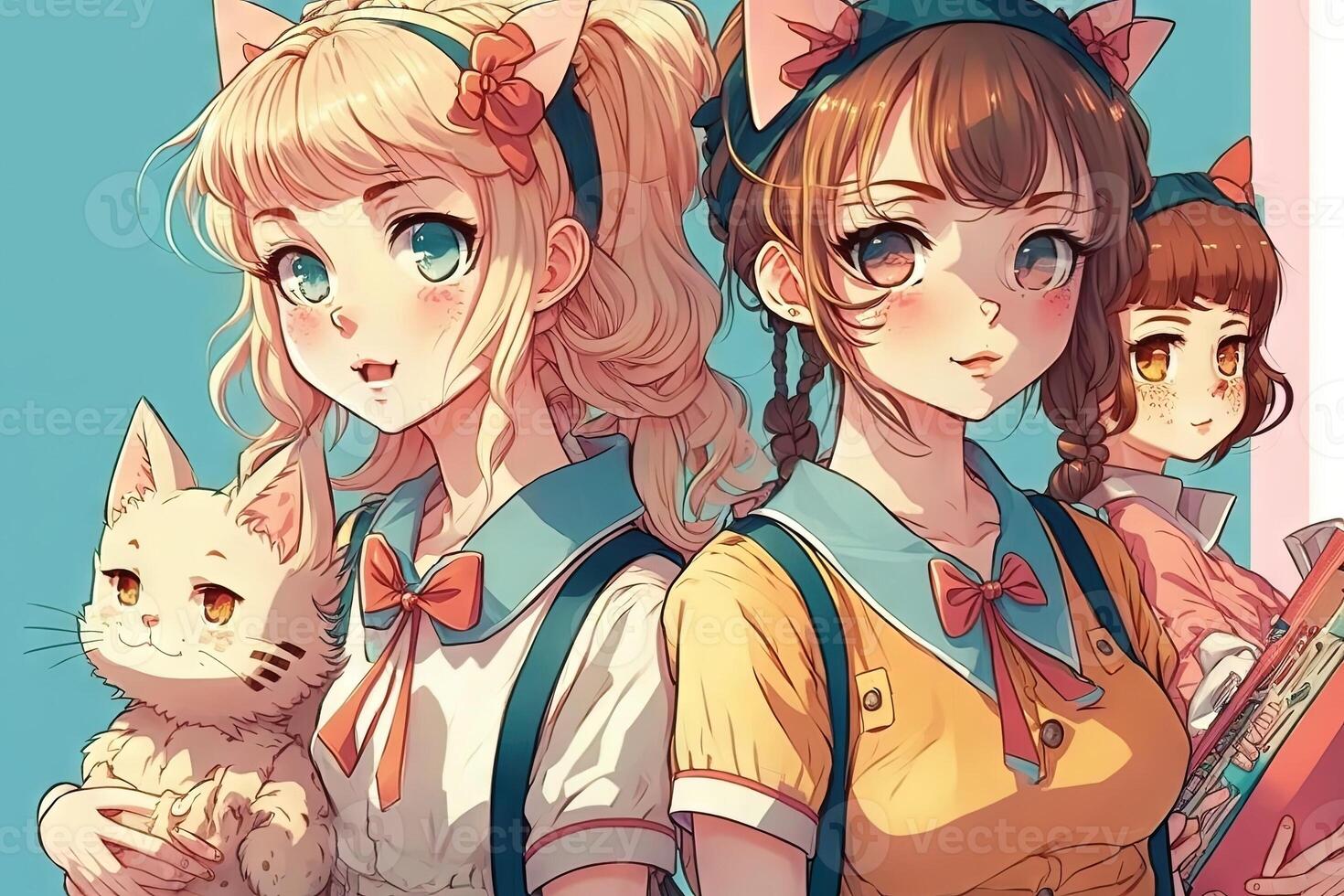 Pretty anime school girl looking at you illustration photo