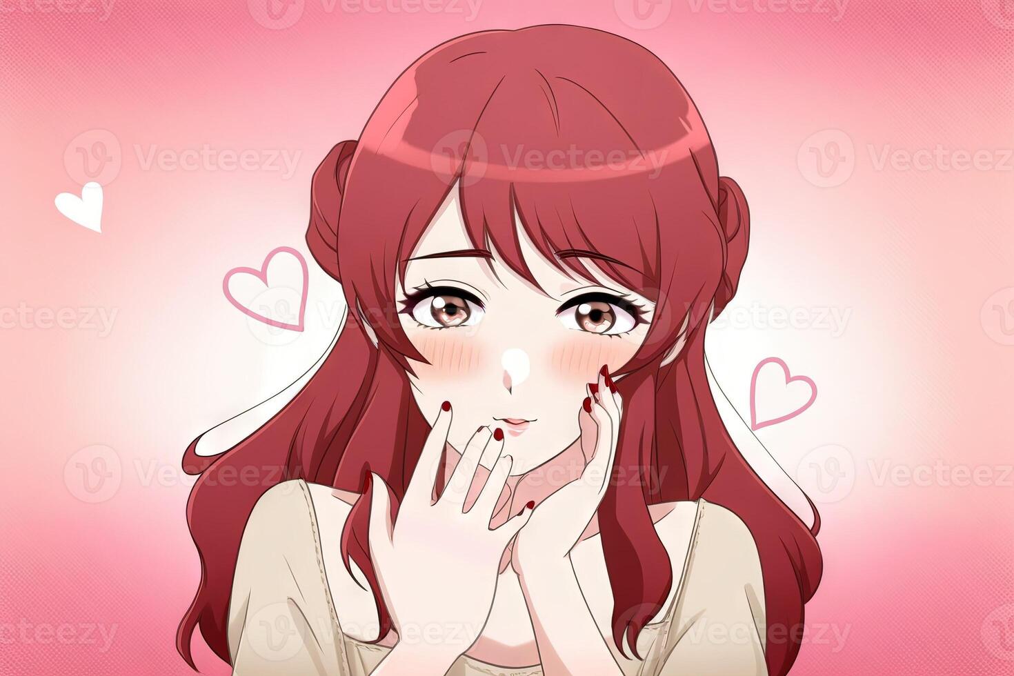 Pretty anime girl looking at you and sending kiss illustration photo