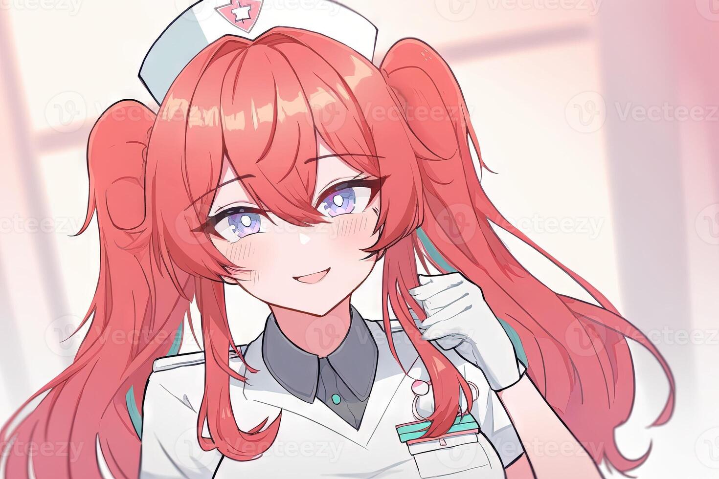 Pretty anime nurse looking at you illustration photo