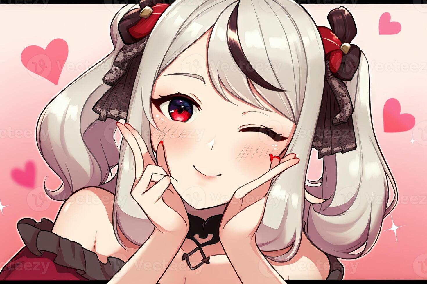 Pretty anime girl looking at you and sending kiss illustration photo