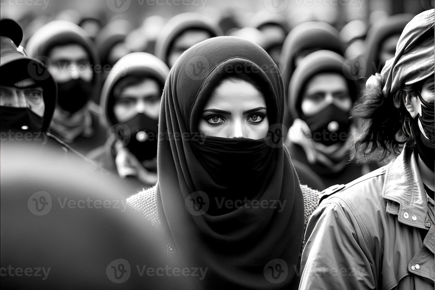 Iran muslim girl eyes detail in burqa protest concept illustration photo