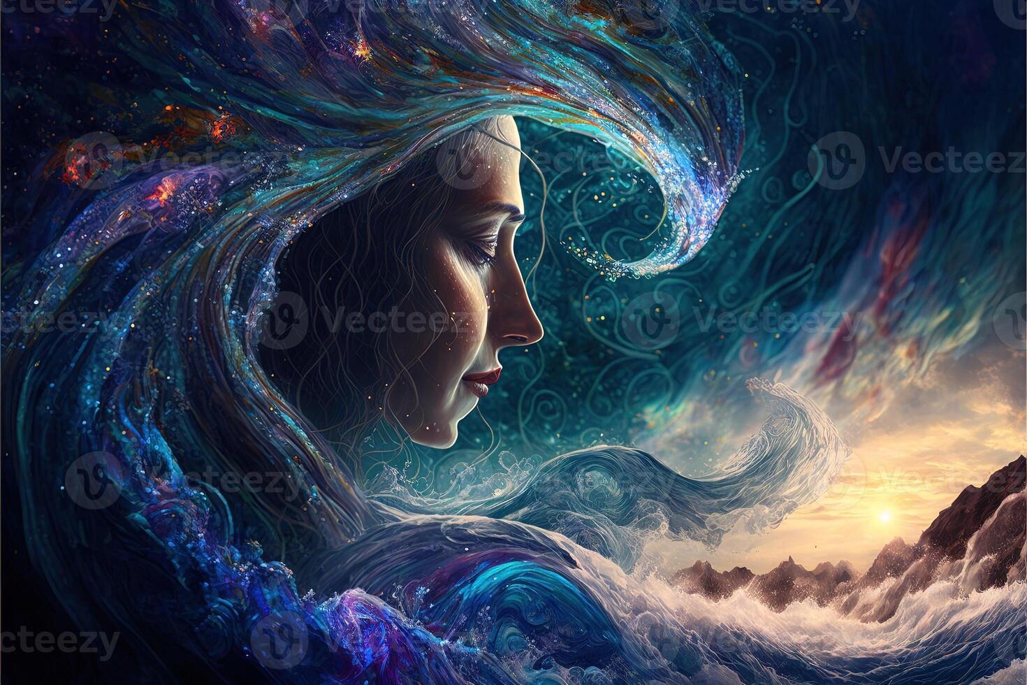 psychic waves experimentation, psychedelia, and bold mental, emotional, and spiritual Journey illustration photo