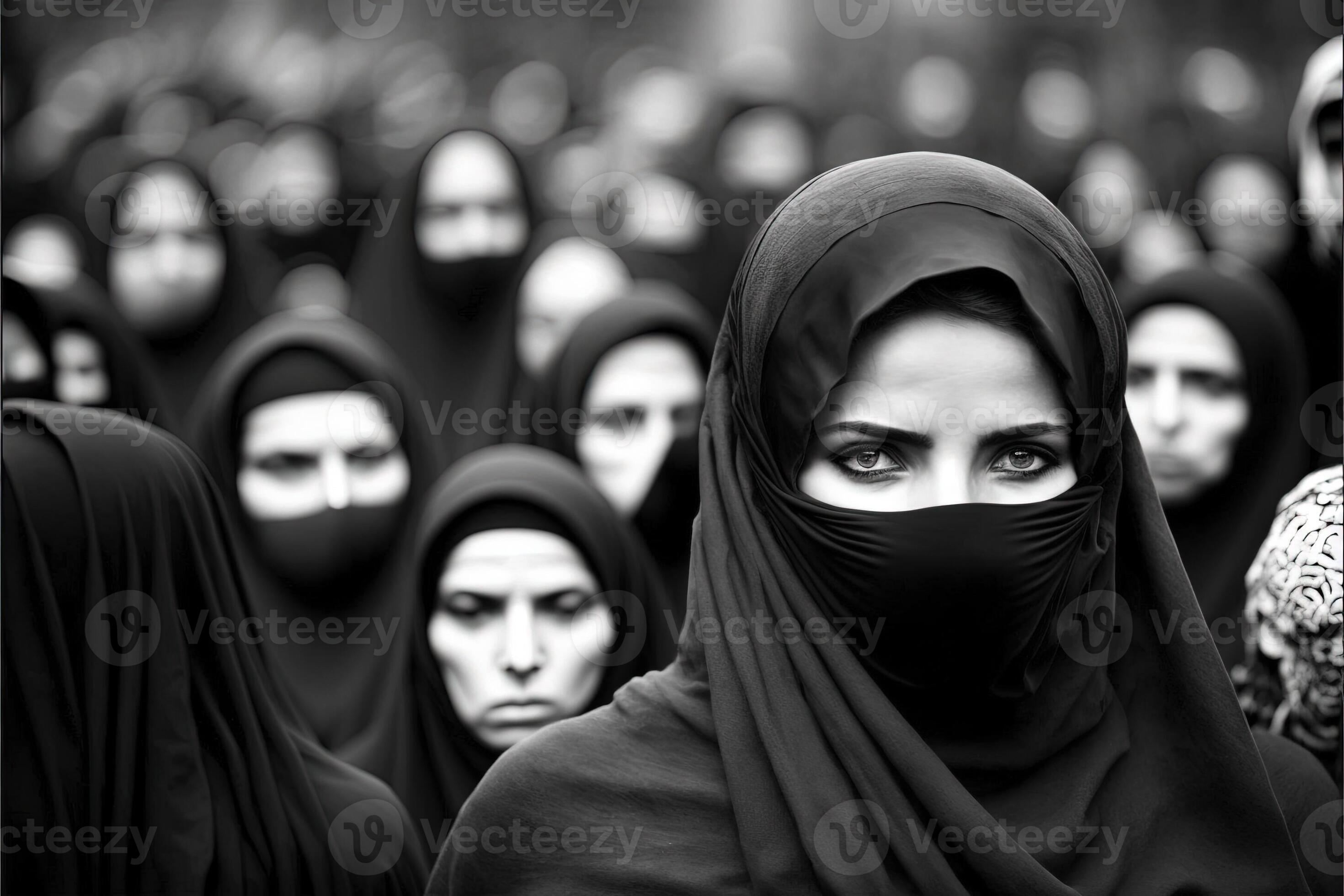 Iran muslim girl eyes detail in burqa protest concept illustration
